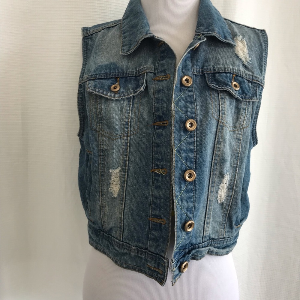 Distressed jeans vest